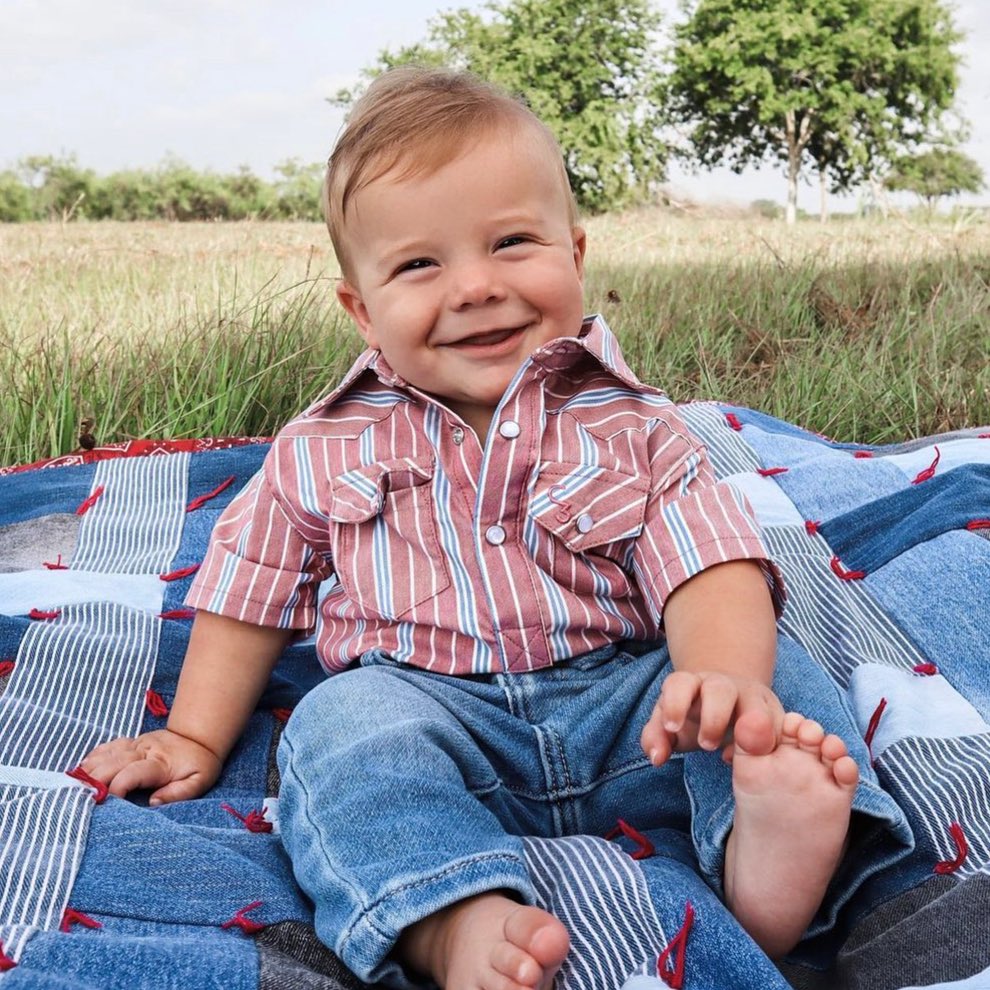 Vintage Blue and Red Stripe Short Sleeve Pearl Snap Onesie