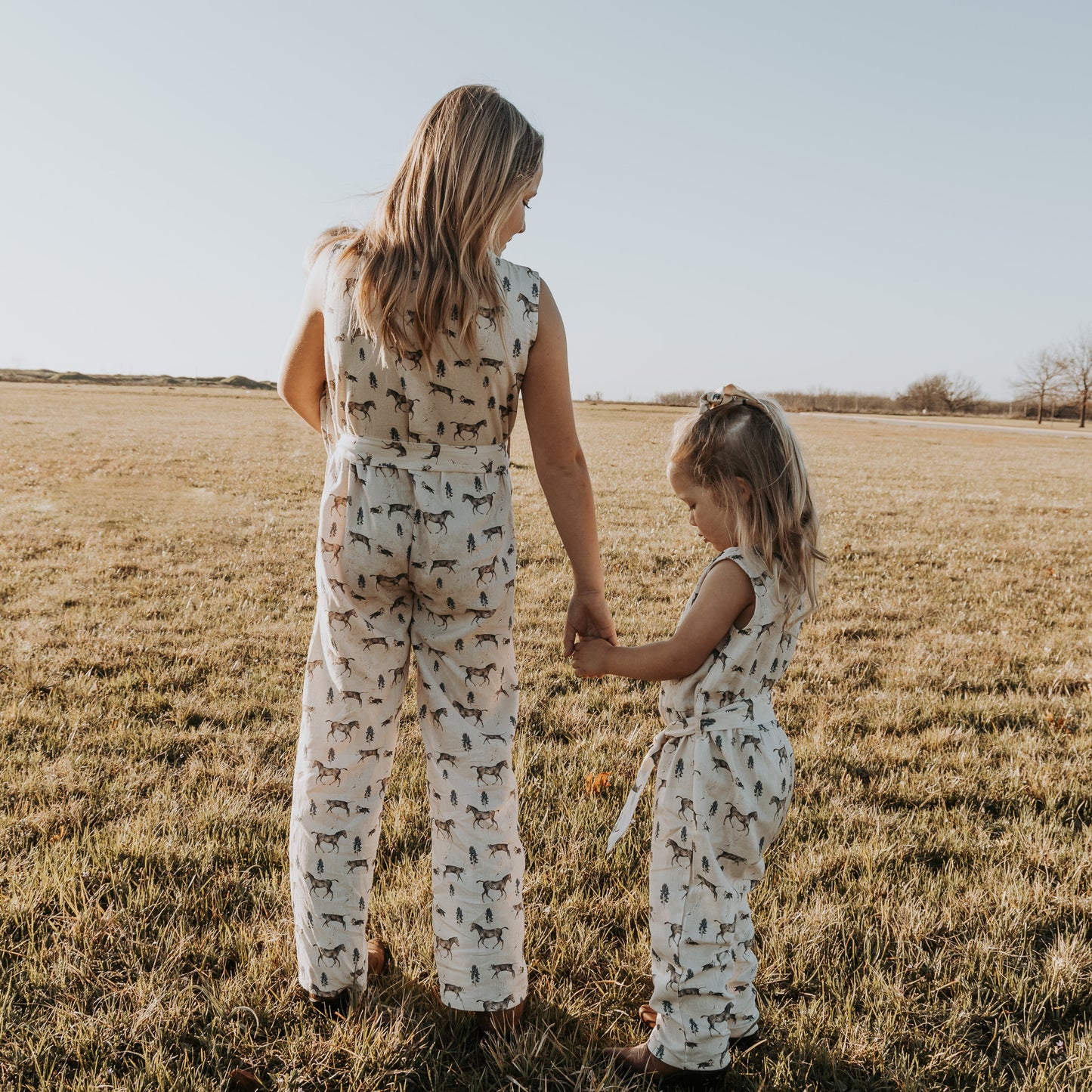 Spring on the Ranch Cotton Linen Romper/Matching Bow
