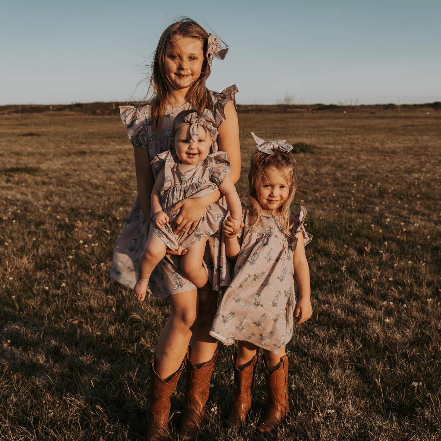 Dusty Rose Boots Cotton Linen Dress / Matching Bow