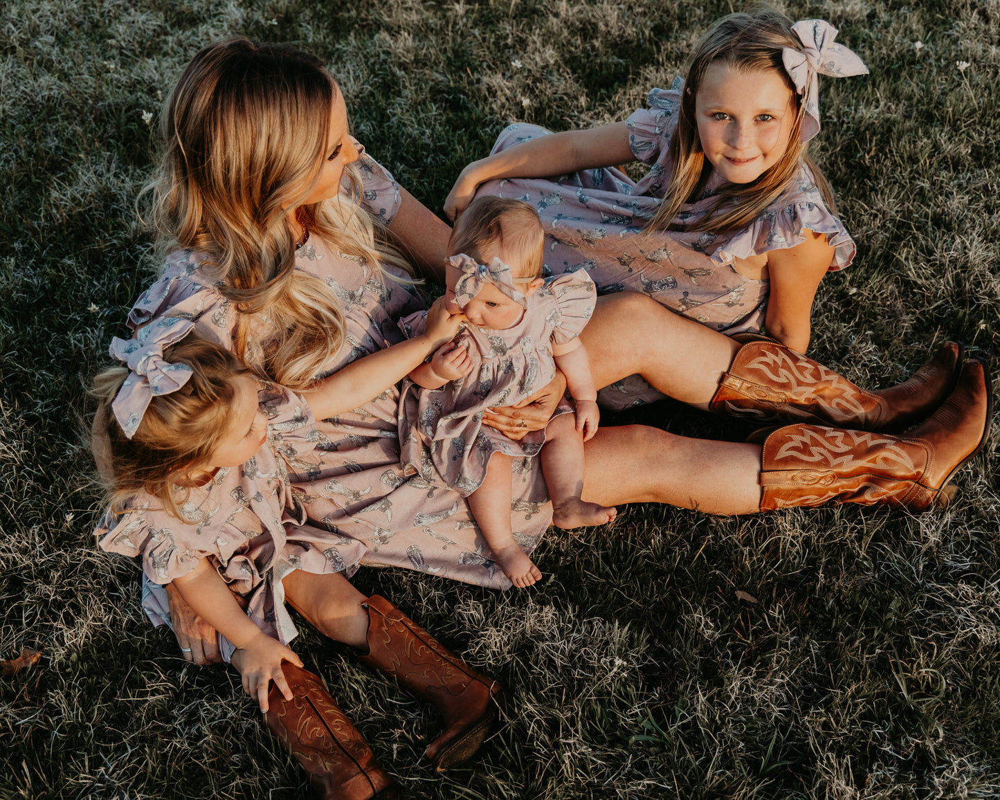 Dusty Rose Boots Cotton Linen Dress / Matching Bow