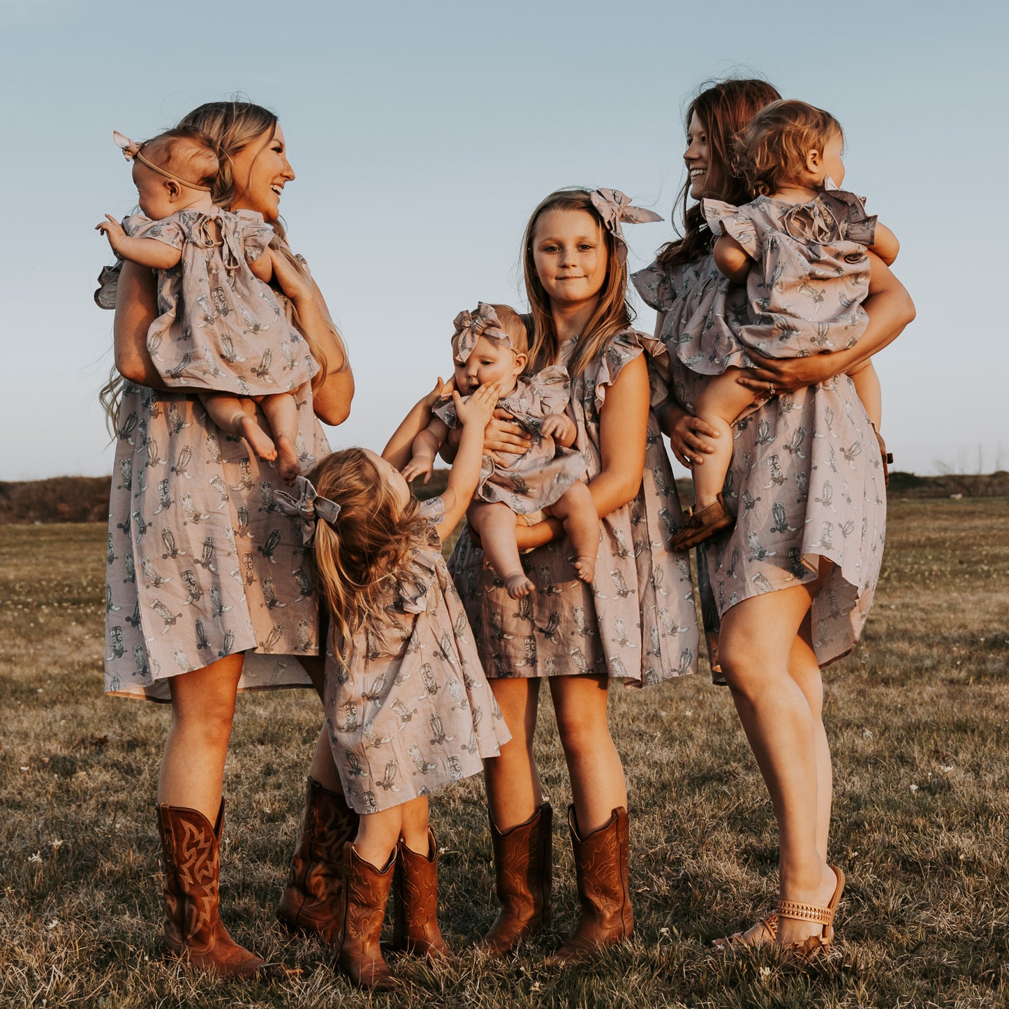 Dusty Rose Boots Cotton Linen Dress / Matching Bow