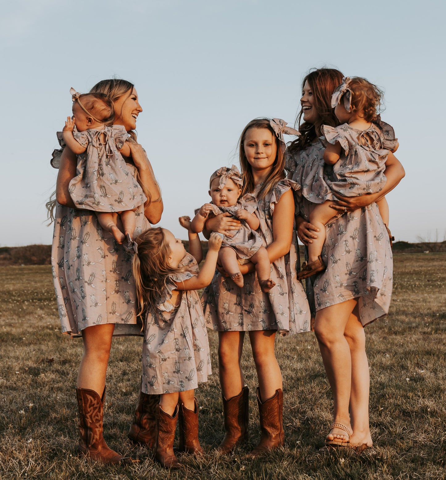 Dusty Rose Boots Cotton Linen Dress / Matching Bow
