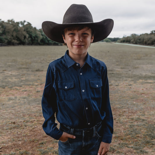 Dark Denim Long Sleeve Pearl Snap (Toddler-Adult)