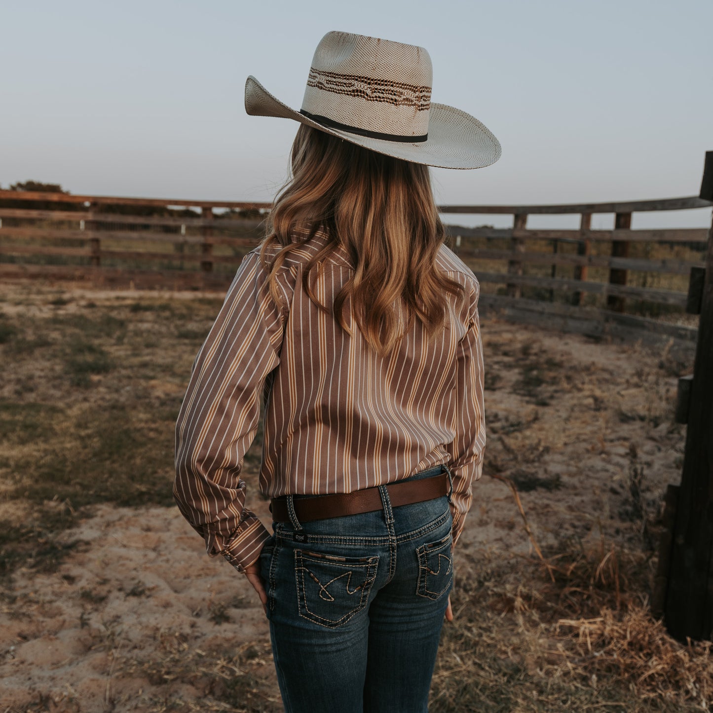 Maroon/Mustard Stripe Long Sleeve Pearl Snap (Toddler-Women's)