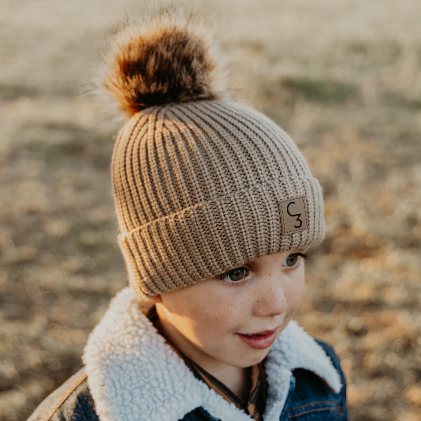 Beige Pom Beanie
