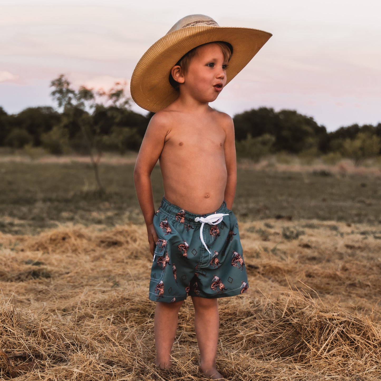 Teal Bronc Swim Trunks