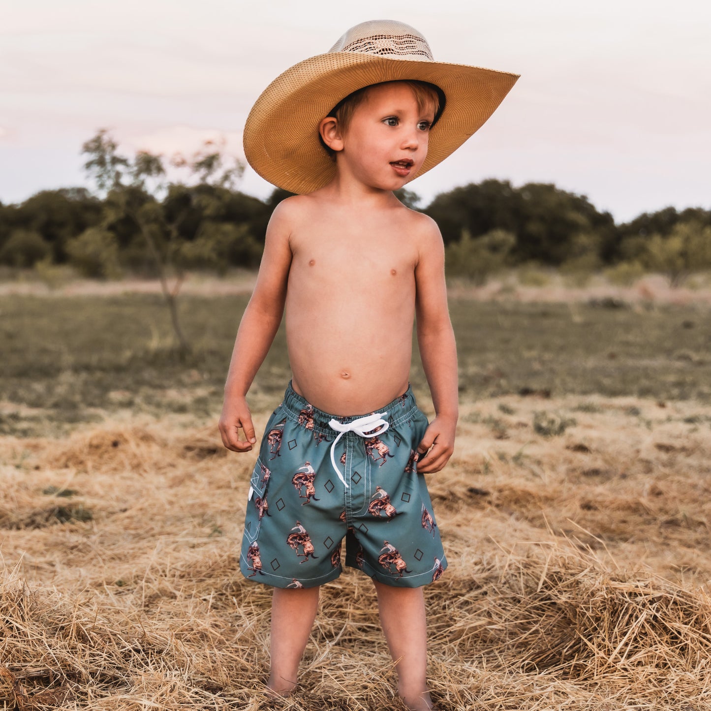 Teal Bronc Swim Trunks