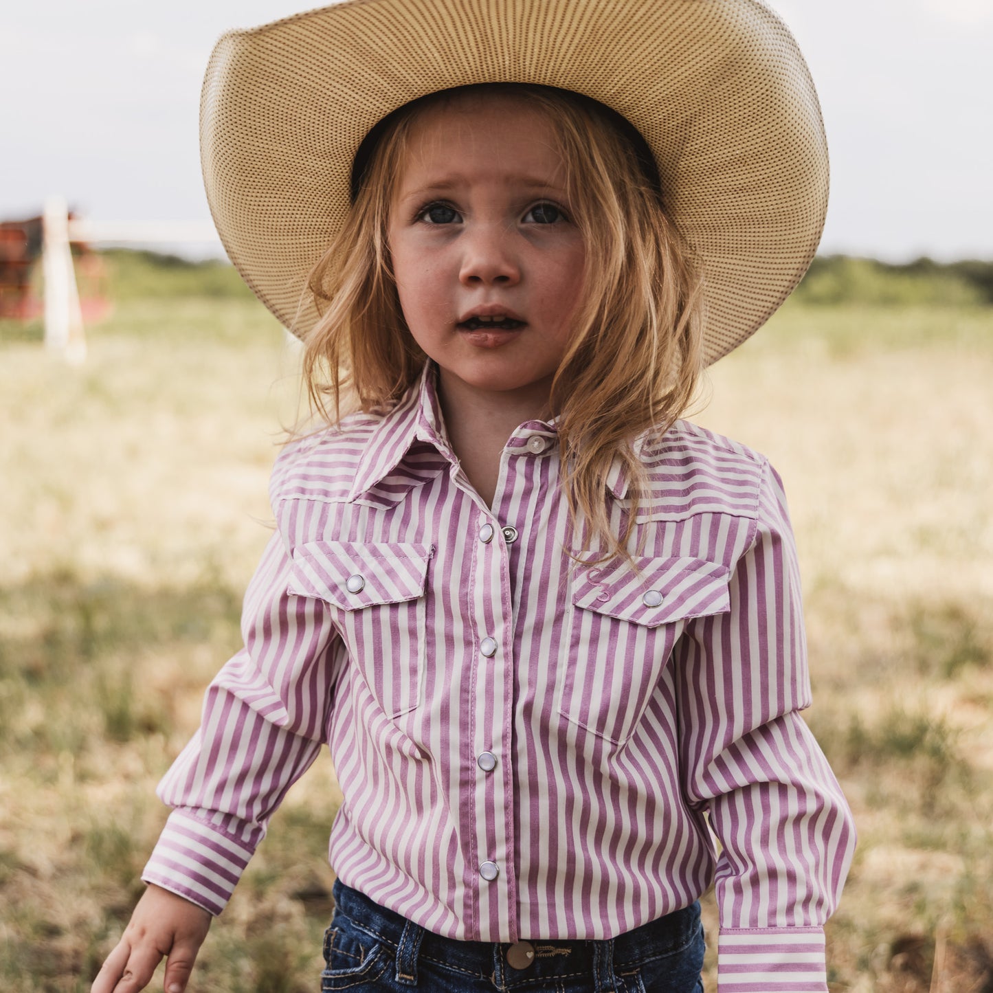 Pink & White Stripe Long Sleeve Pearl Snap