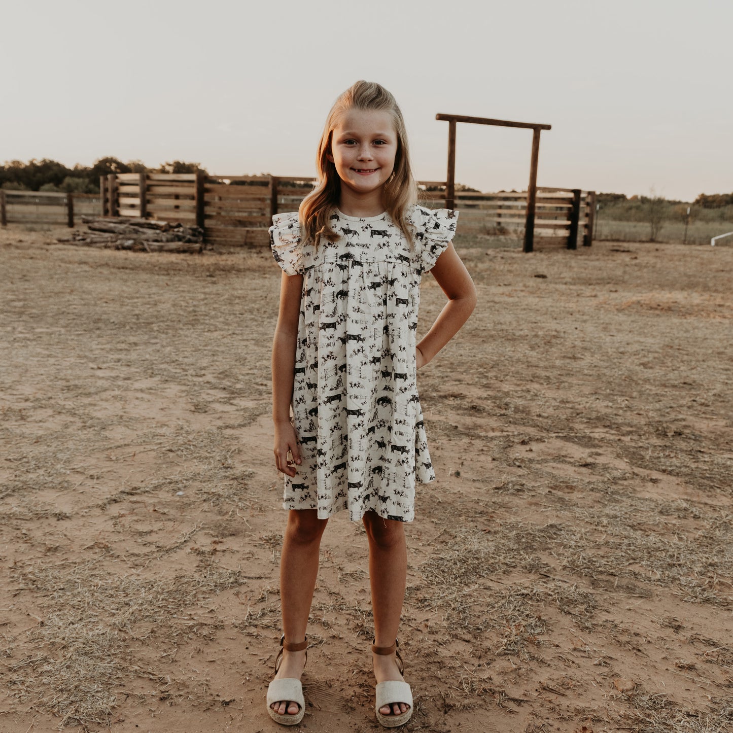 Western Serenity Cotton Linen Dress/Matching Bow