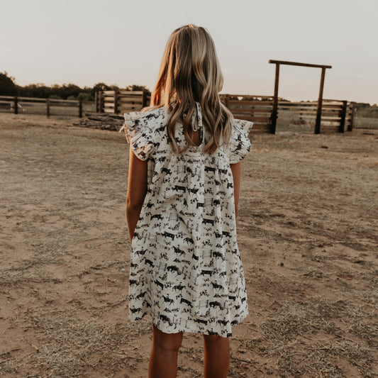 Western Serenity Cotton Linen Dress/Matching Bow