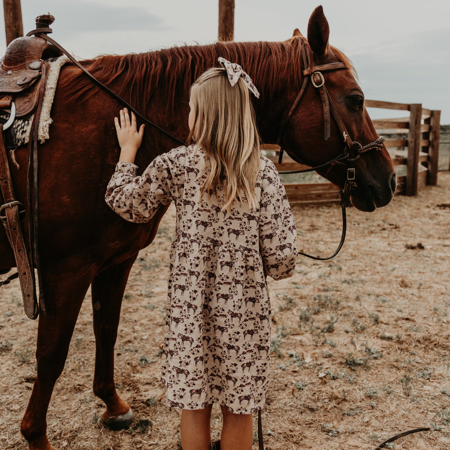Prairie Rose Cotton Linen Dress / Matching Bow