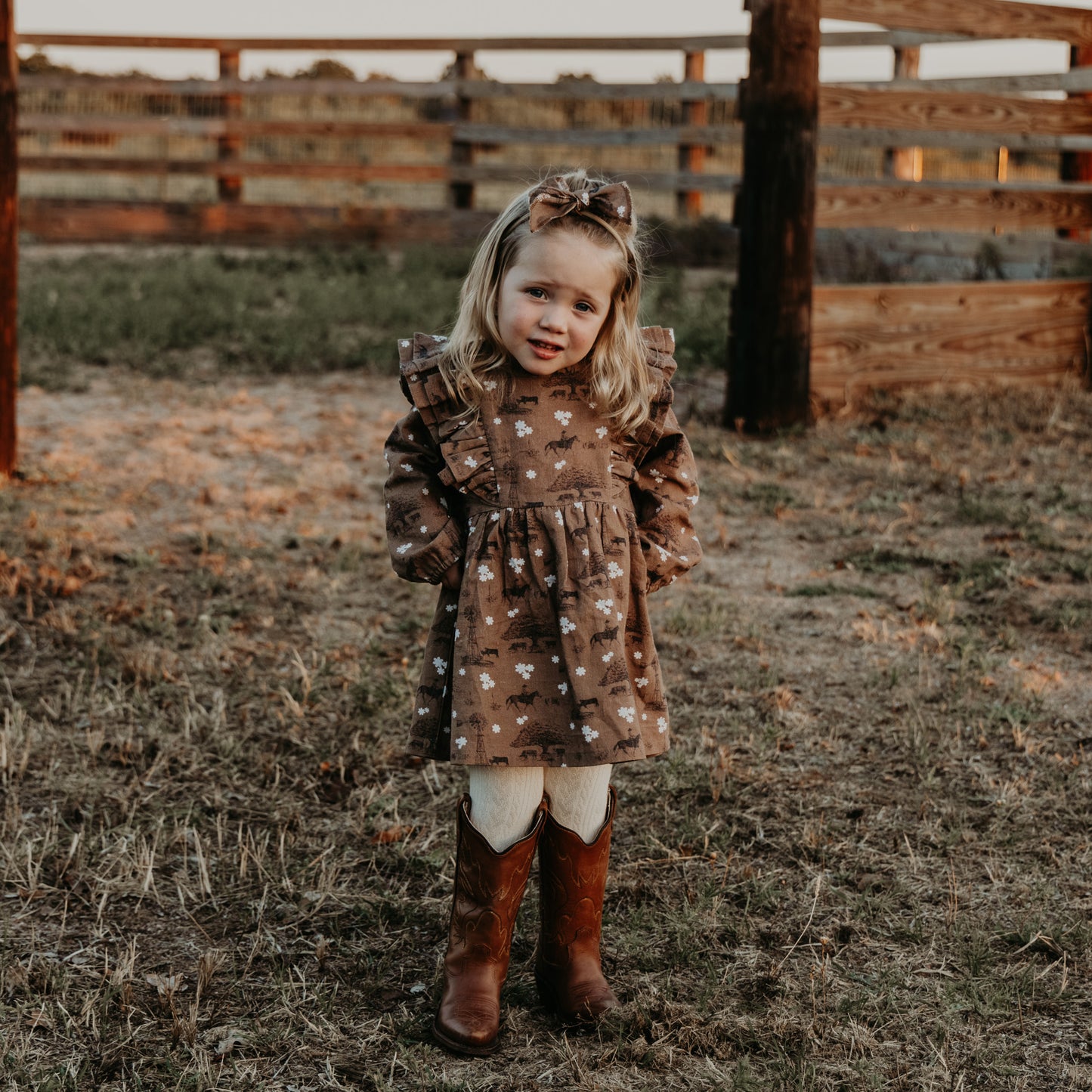 Autumn Blessings Cotton Linen Dress / Matching Bow
