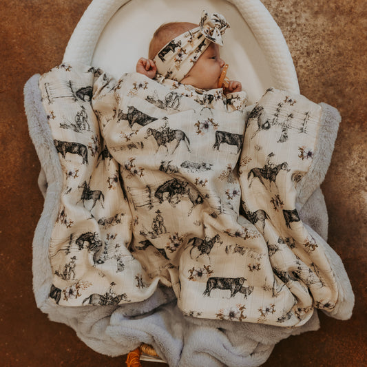 Western Serenity Bamboo Muslin/Minky Blanket