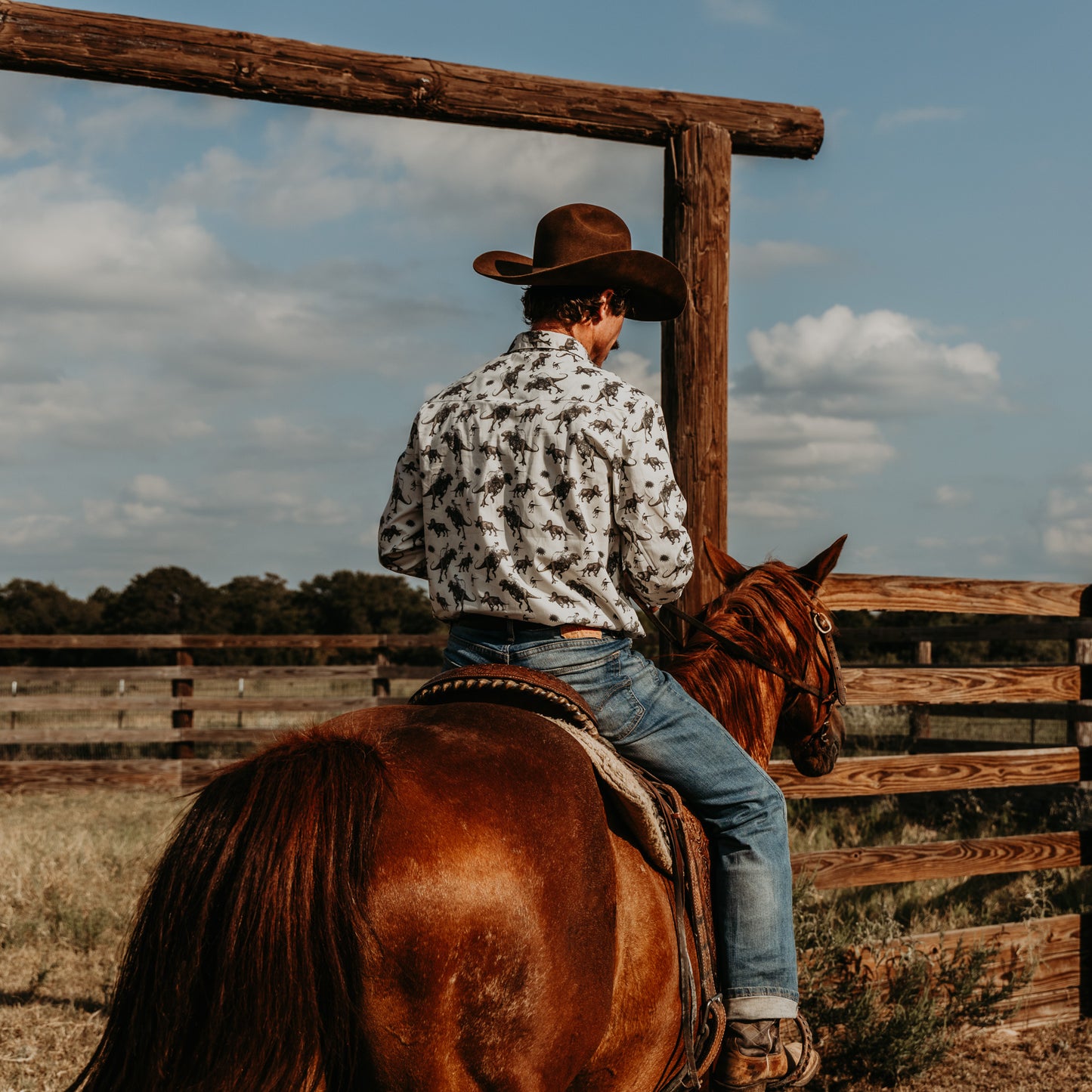 Cowboy Dino Long Sleeve Pearl Snap (Toddler-Adult)