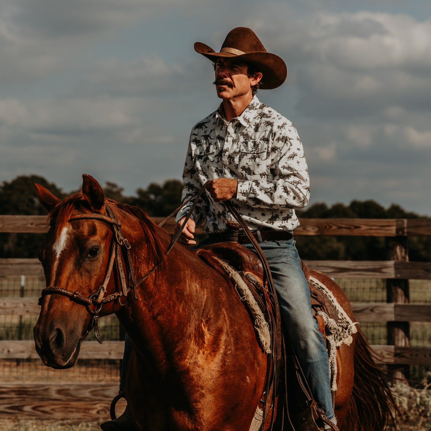 Cowboy Dino Long Sleeve Pearl Snap (Toddler-Adult)