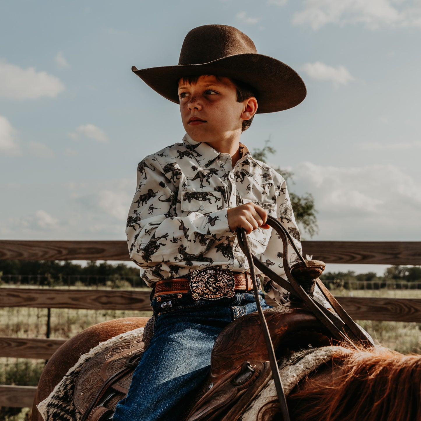 Cowboy Dino Long Sleeve Pearl Snap (Toddler-Adult)