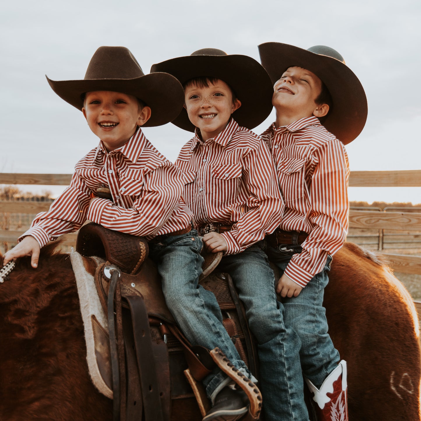 Red & White Stripe Long Sleeve Pearl Snap (Toddler-Adult)