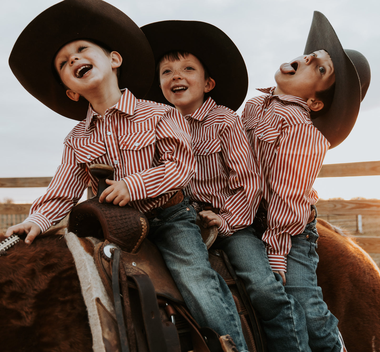 Red & White Stripe Long Sleeve Pearl Snap (Toddler-Adult)