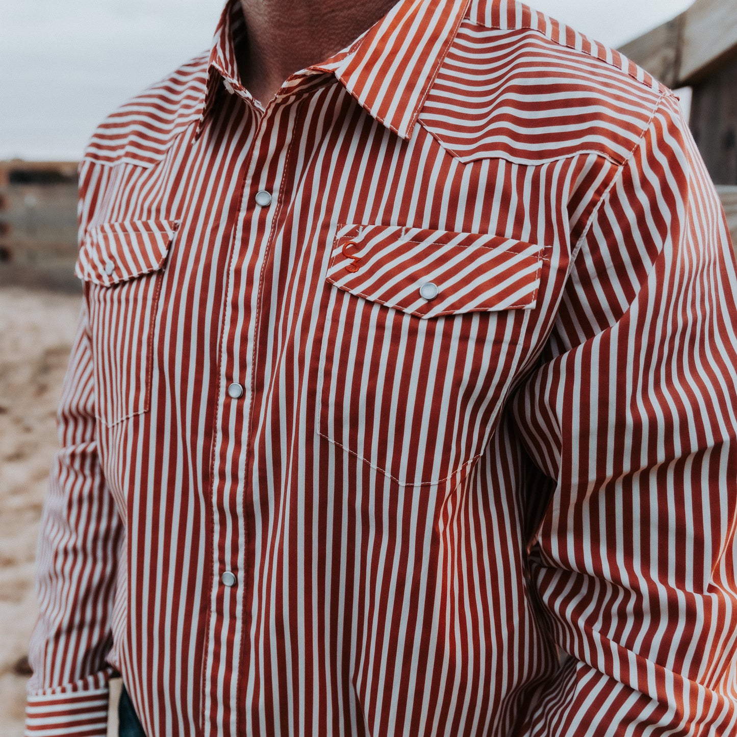 Red & White Stripe Long Sleeve Pearl Snap (Toddler-Adult)