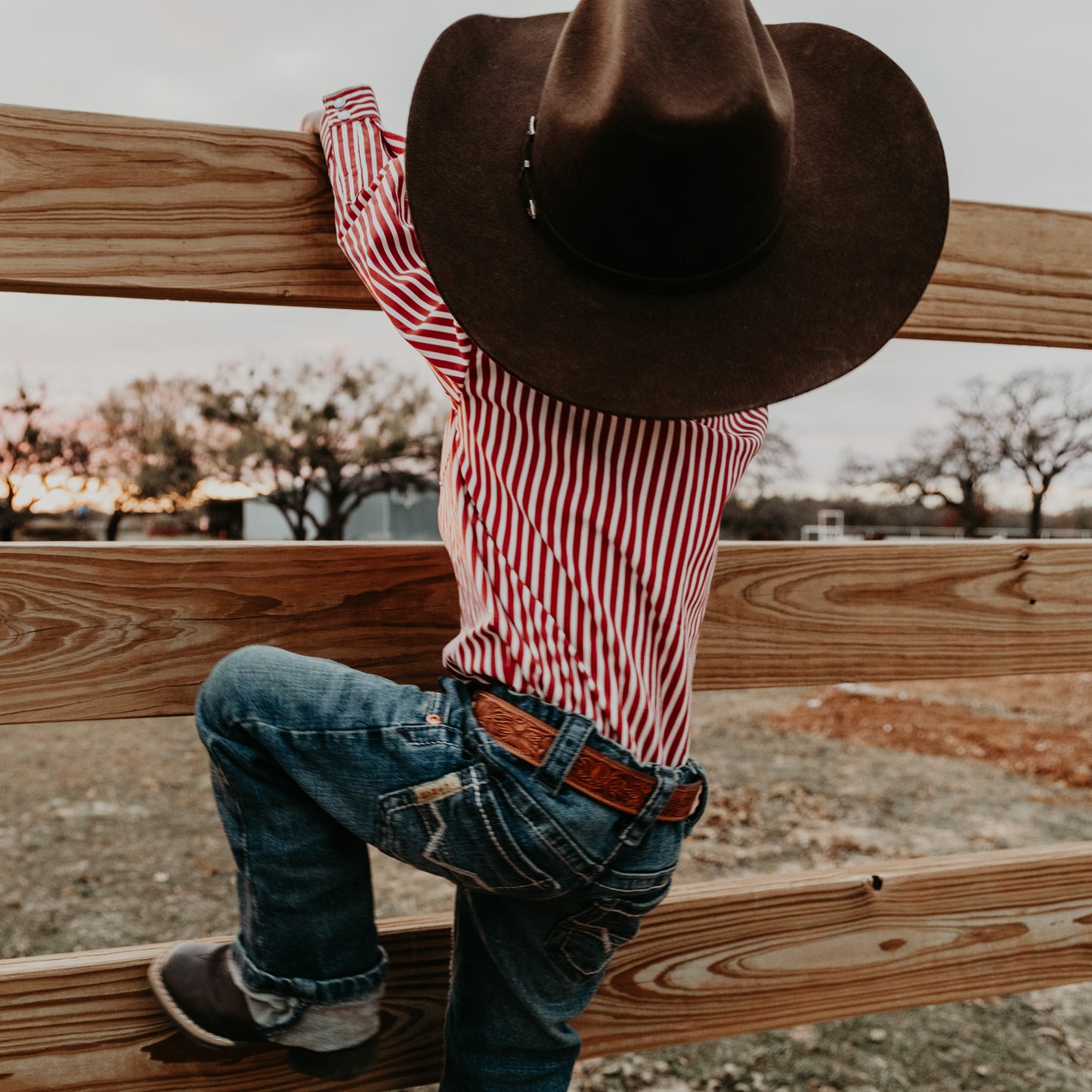 Red & White Stripe Long Sleeve Pearl Snap (Toddler-Adult)