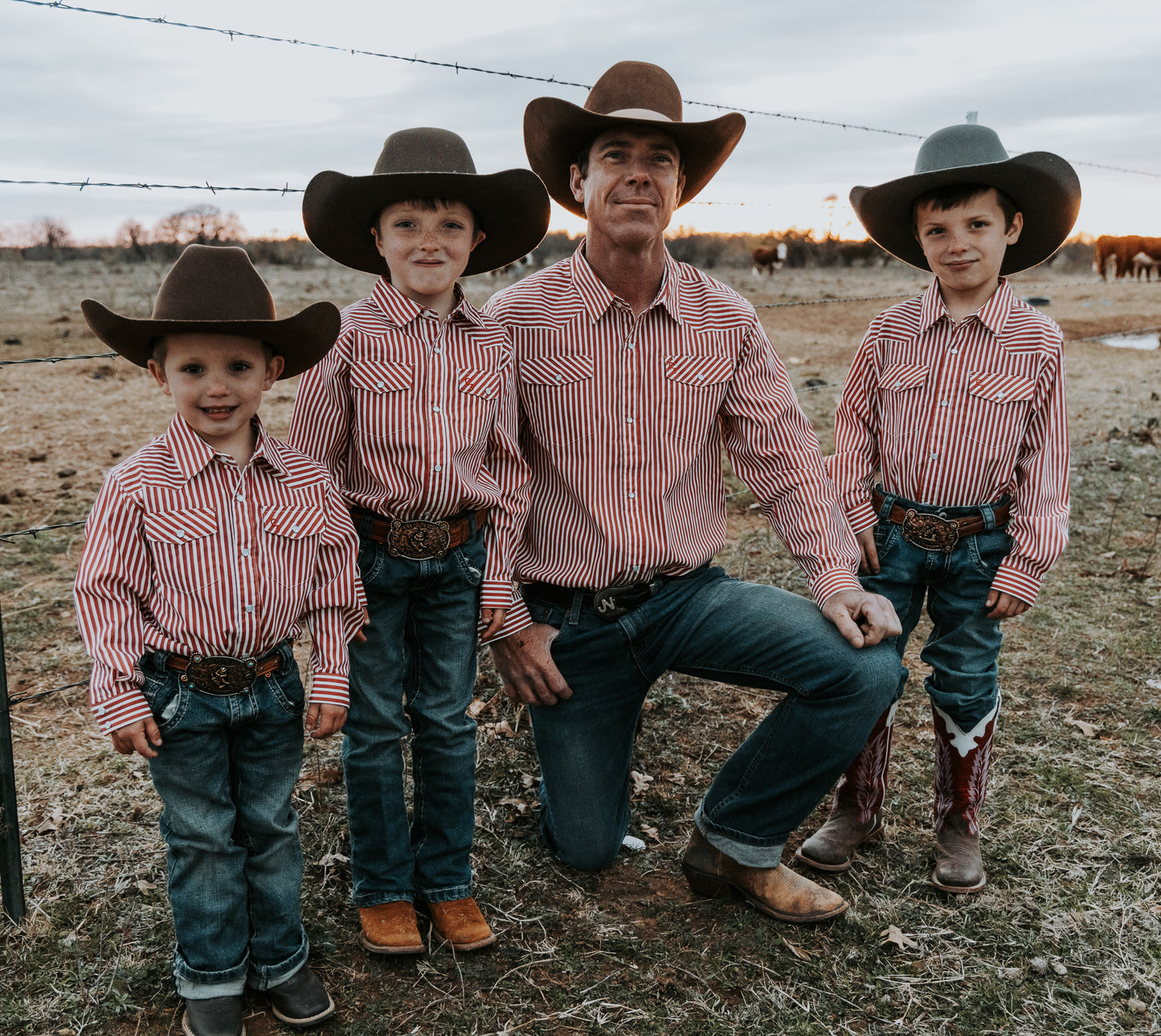 Red & White Stripe Long Sleeve Pearl Snap (Toddler-Adult)