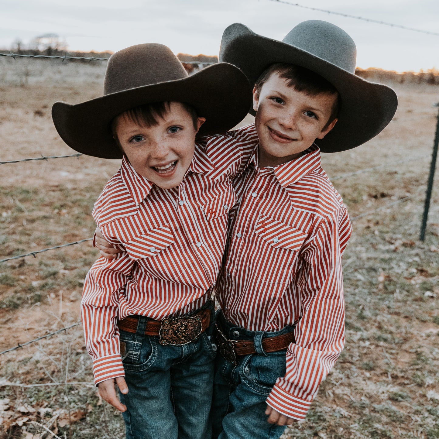 Red & White Stripe Long Sleeve Pearl Snap (Toddler-Adult)