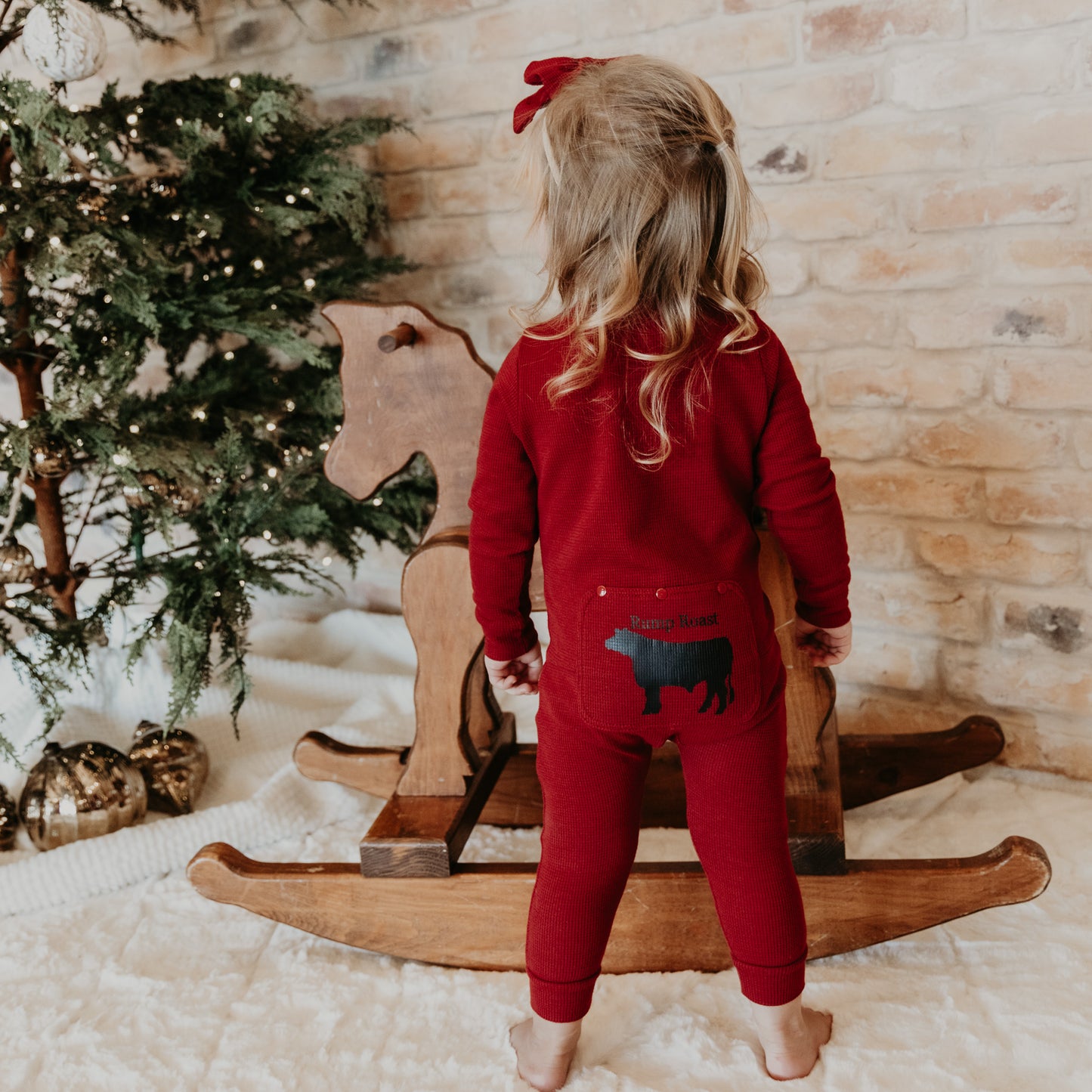 Red Waffle Long John Set with Butt Flap / Rump Roast (Infant-Adult)