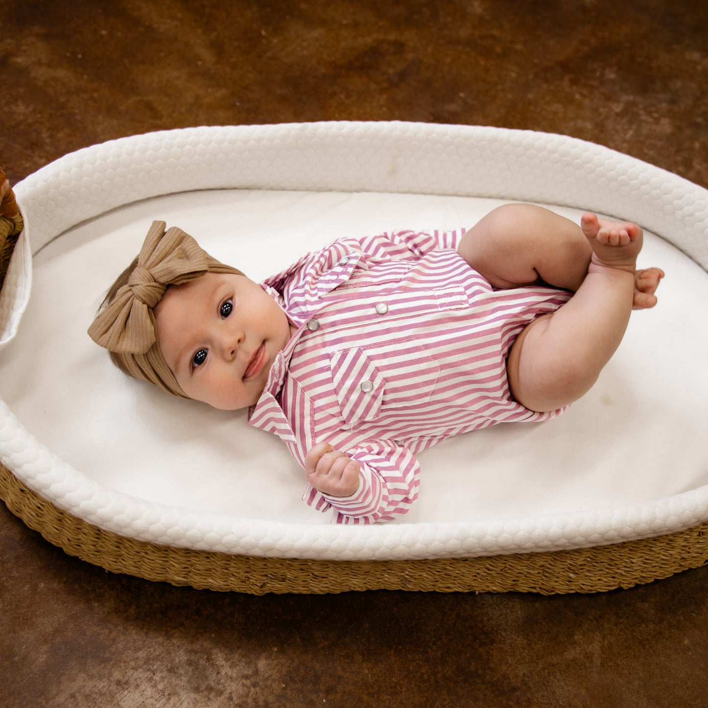 Pink & White Stripe Long Sleeve Pearl Snap Onesie