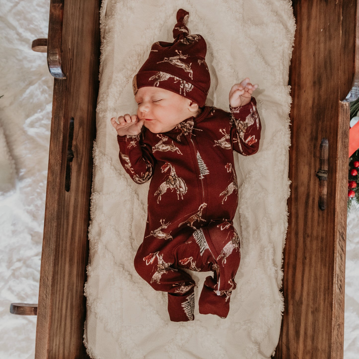 Traditional Red Cowboy Christmas Folding Feet Jammies