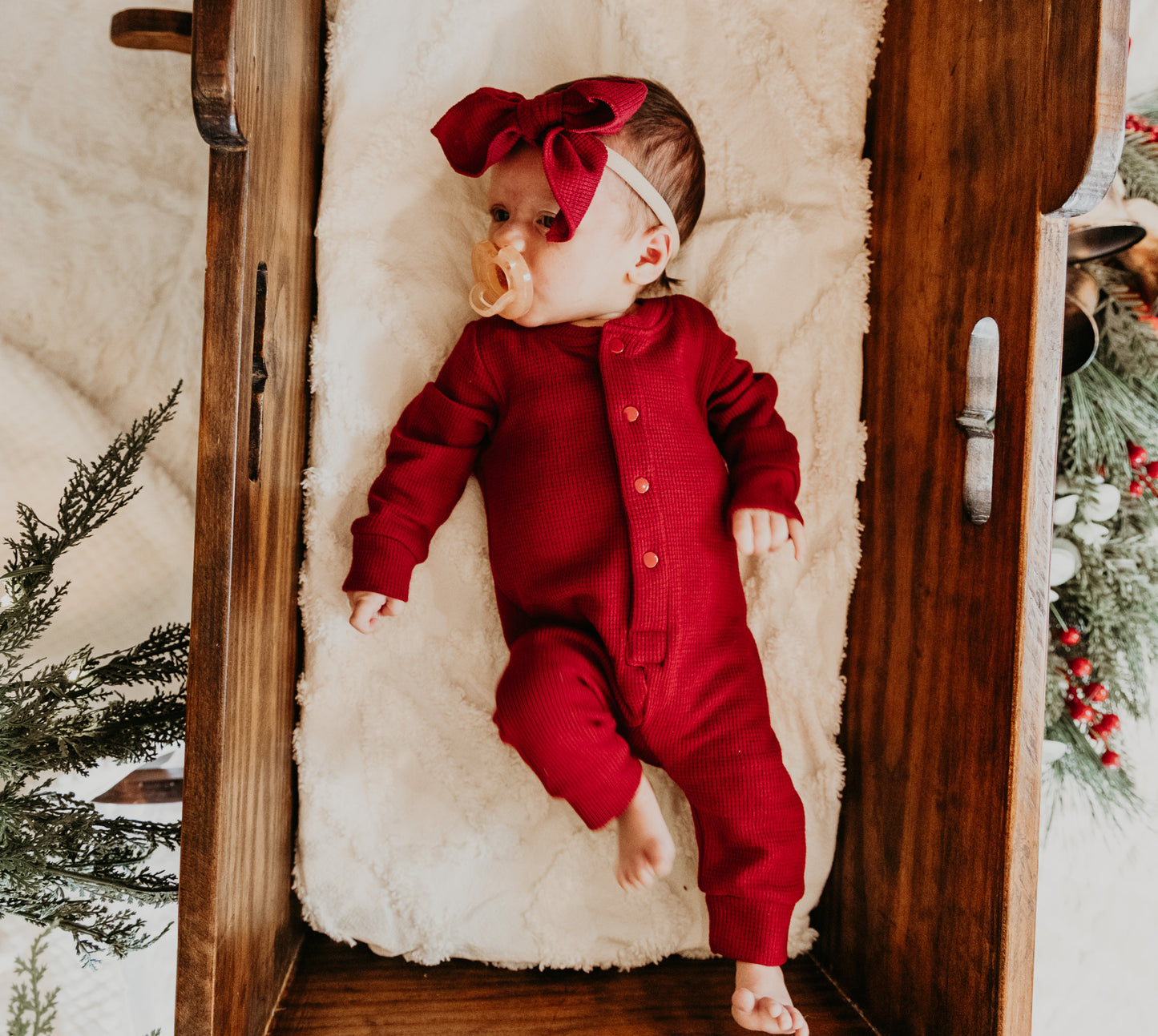 Red Waffle Long John Set with Butt Flap / Rump Roast (Infant-Adult)