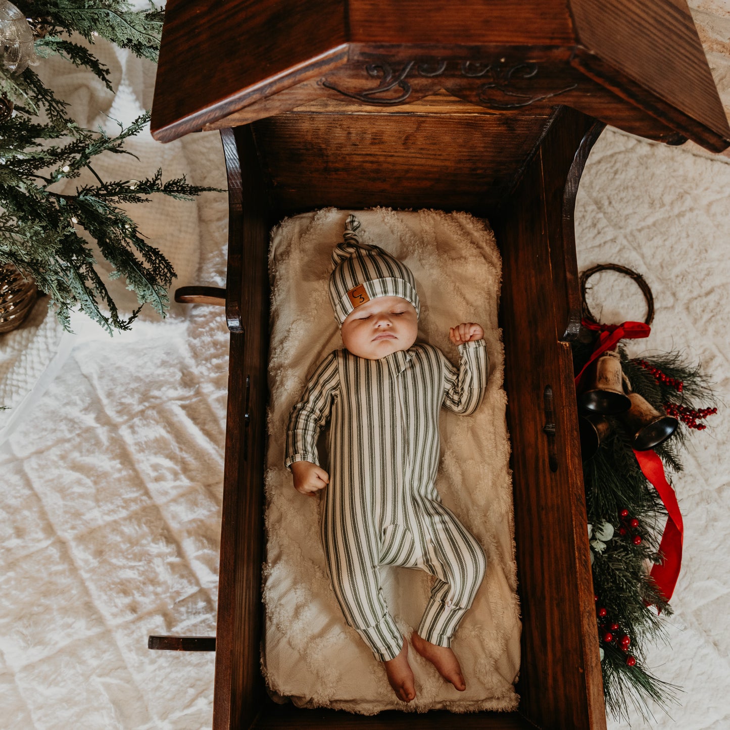 Silent Night Vintage Stripe Christmas Folding Feet Jammies