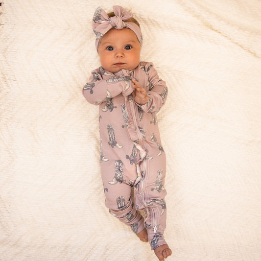 Dusty Rose Boots -Ruffled- Folding Feet Jammies