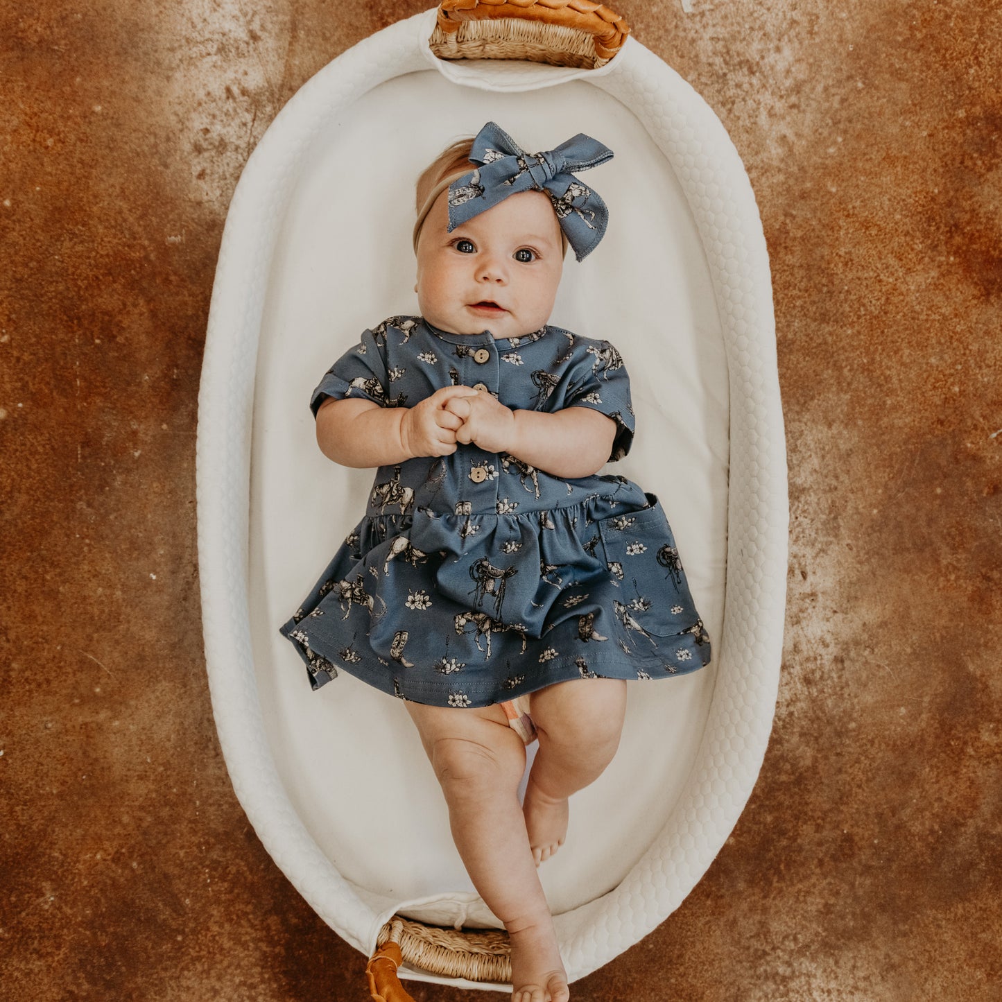 Cowgirl Blues Cotton Dress with Pockets / Matching Bow