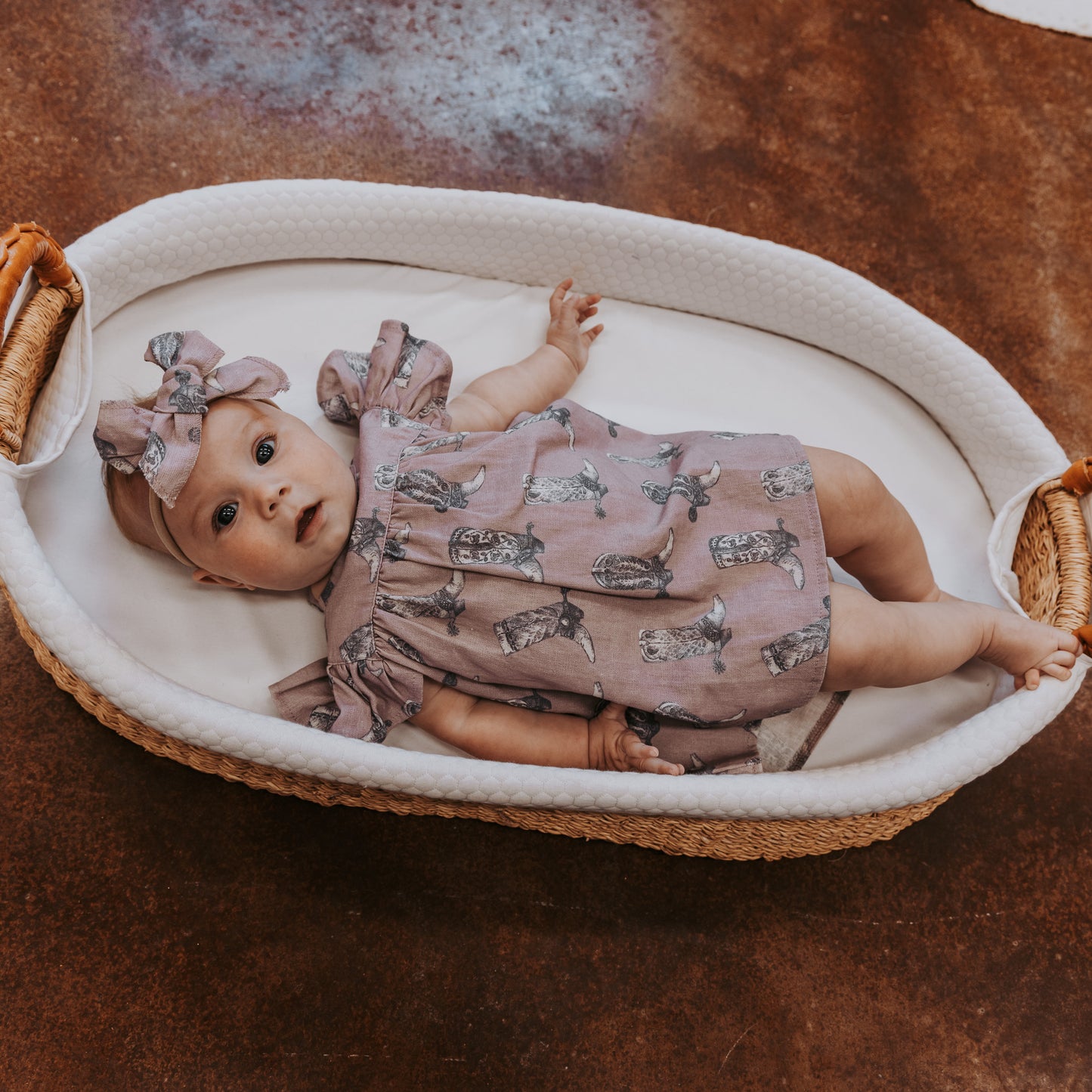 Dusty Rose Boots Cotton Linen Dress / Matching Bow