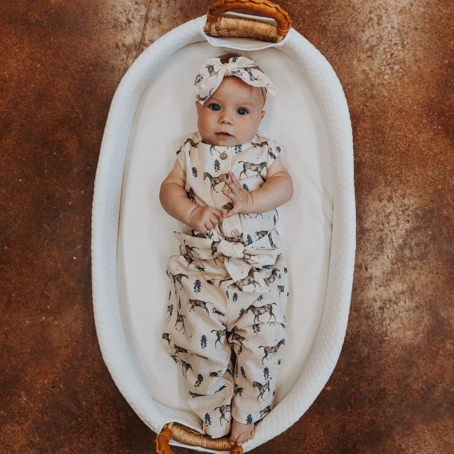 Spring on the Ranch Cotton Linen Romper/Matching Bow