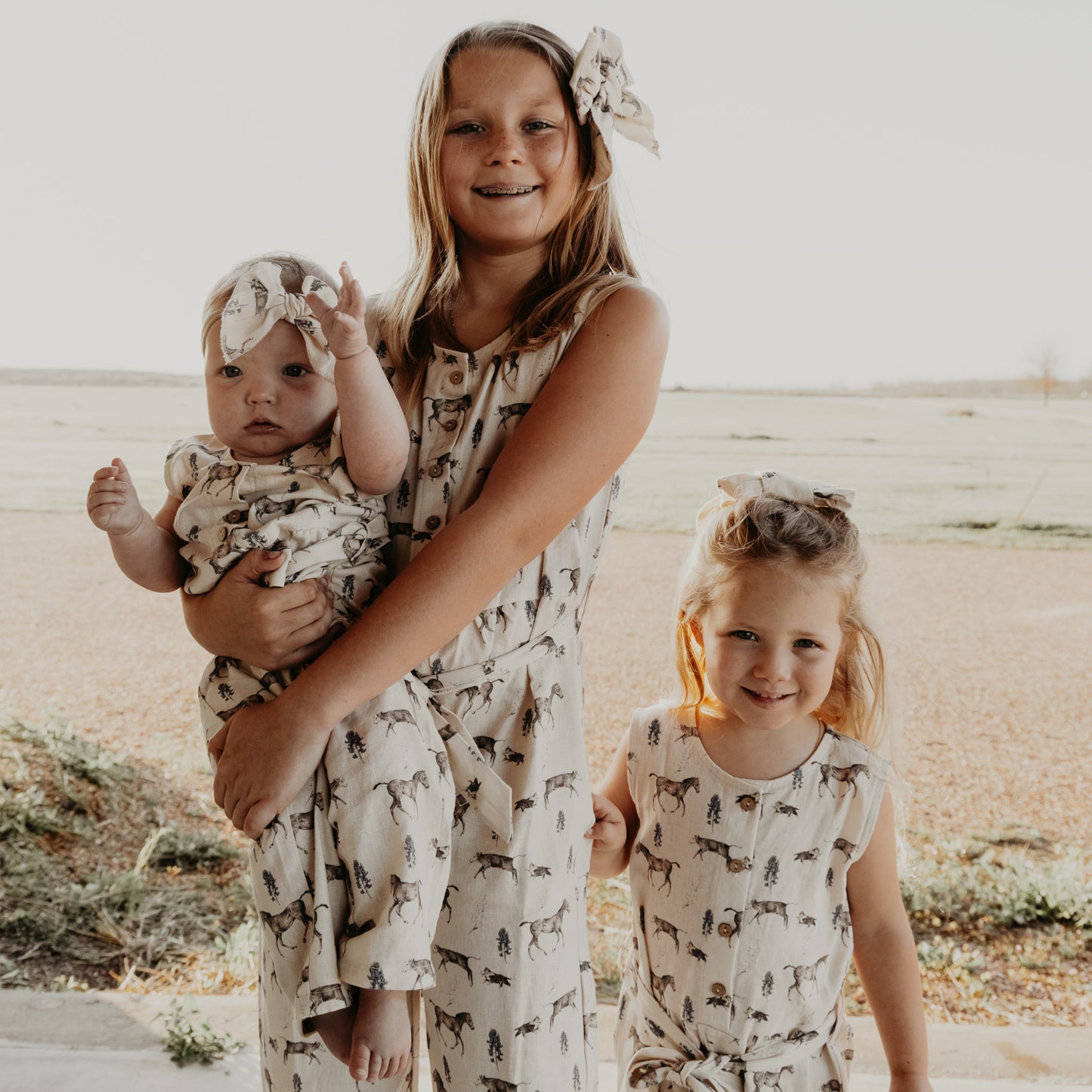 Spring on the Ranch Cotton Linen Romper/Matching Bow