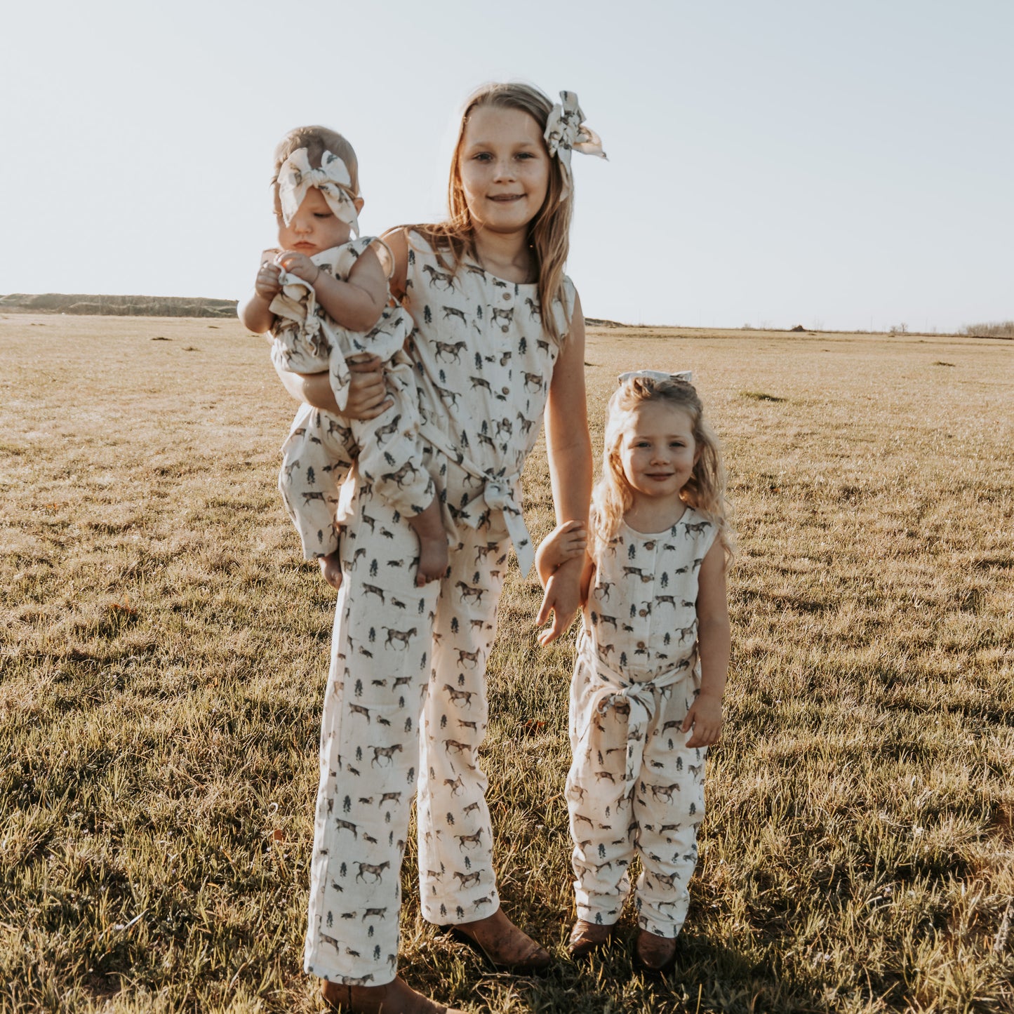 Spring on the Ranch Cotton Linen Romper/Matching Bow