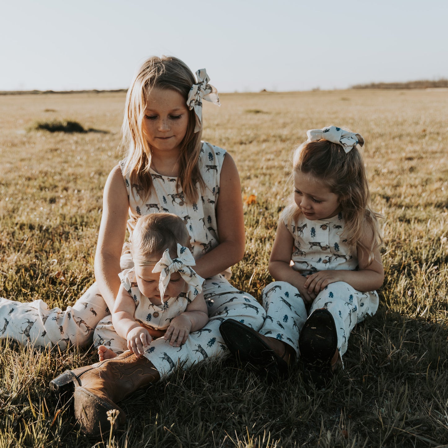 Spring on the Ranch Cotton Linen Romper/Matching Bow