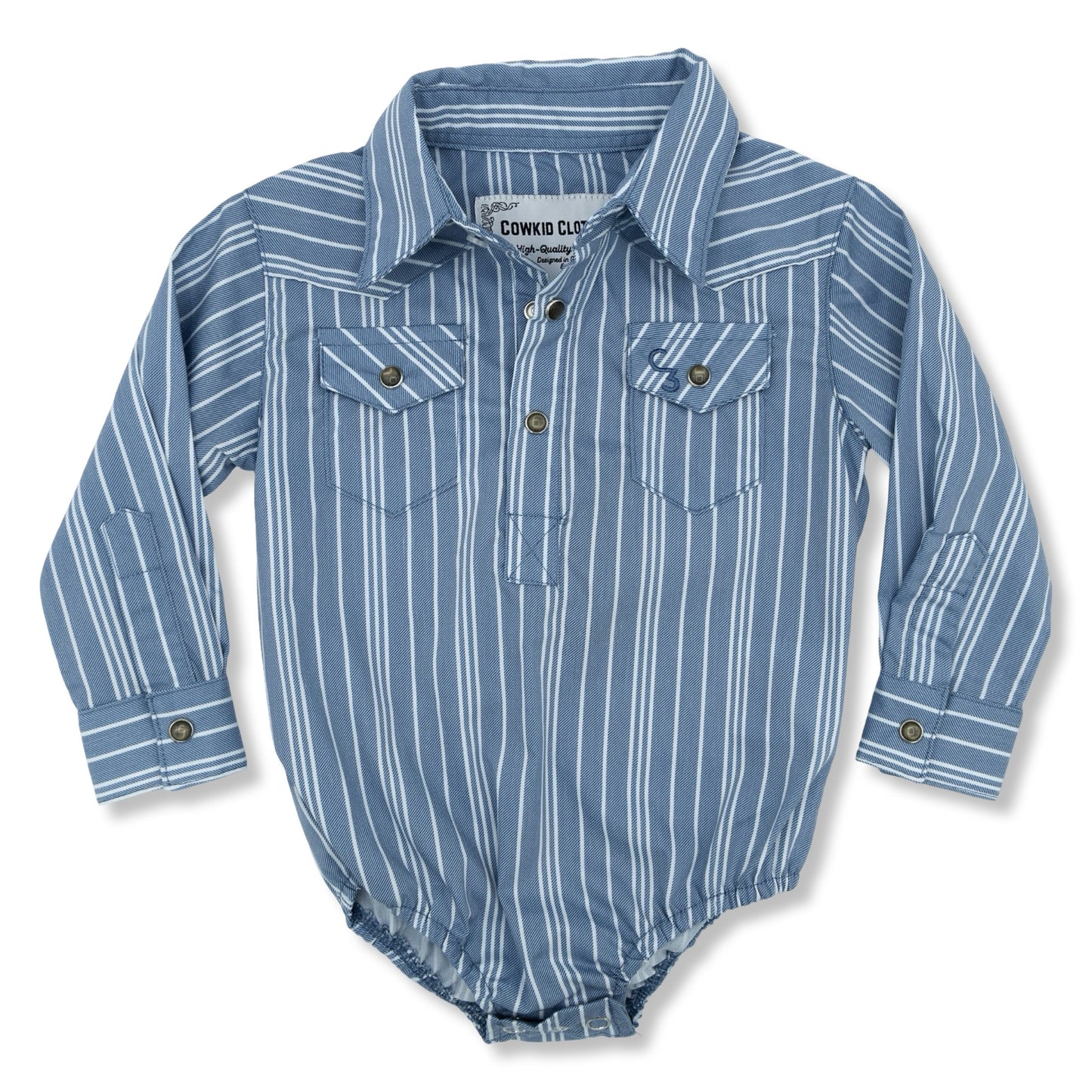 Vintage Blue Stripe Long Sleeve Pearl Snap Onesie