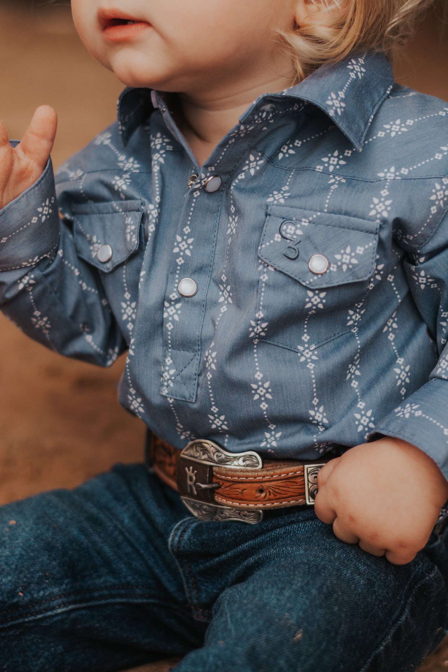 Starlight Vintage Long Sleeve Pearl Snap Onesie