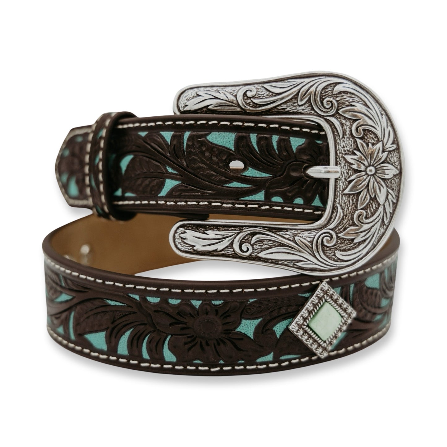 Ariat Turquoise Floral Tooled Belt with Buckle