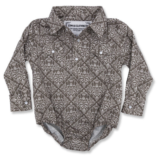 Diamond Floral Long Sleeve Pearl Snap Onesie