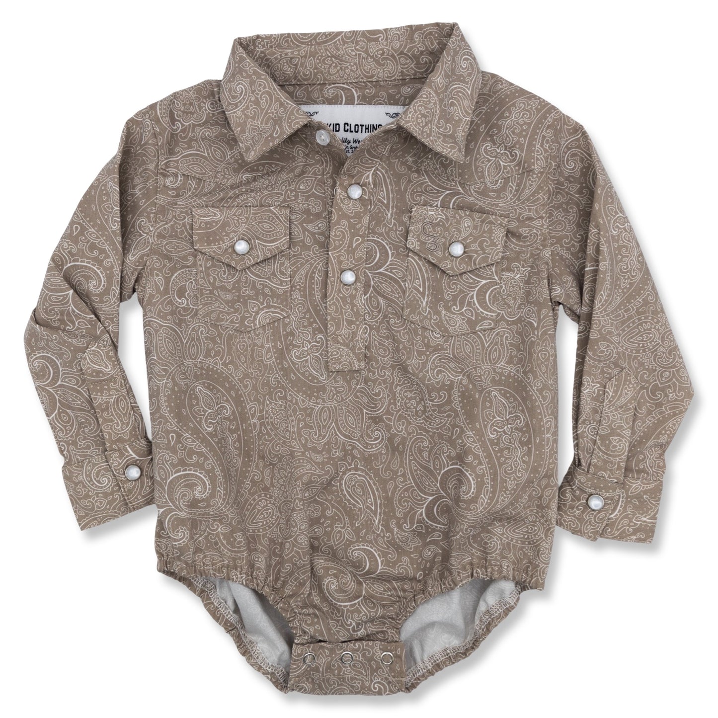 Beige Paisley Long Sleeve Pearl Snap Onesie