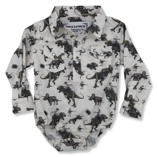 Cowboy Dino Long Sleeve Pearl Snap Onesie