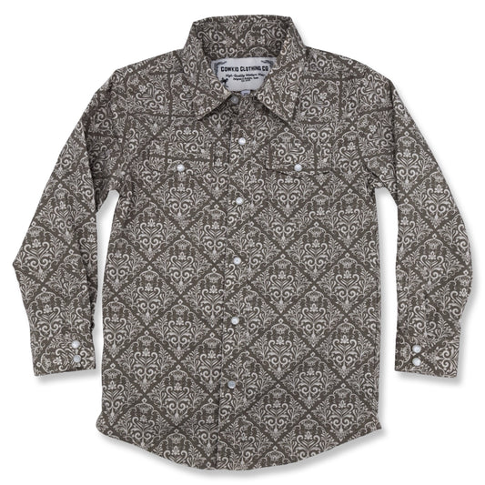 Diamond Floral Long Sleeve Pearl Snap (Toddler-Adult)