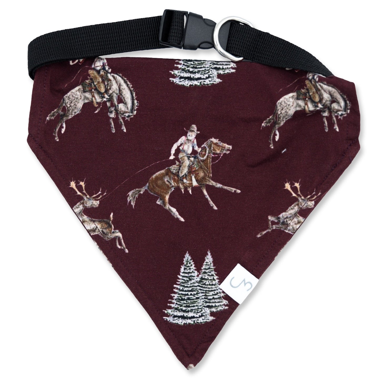 Traditional Red Cowboy Christmas Adjustable Dog Collar with Bandana