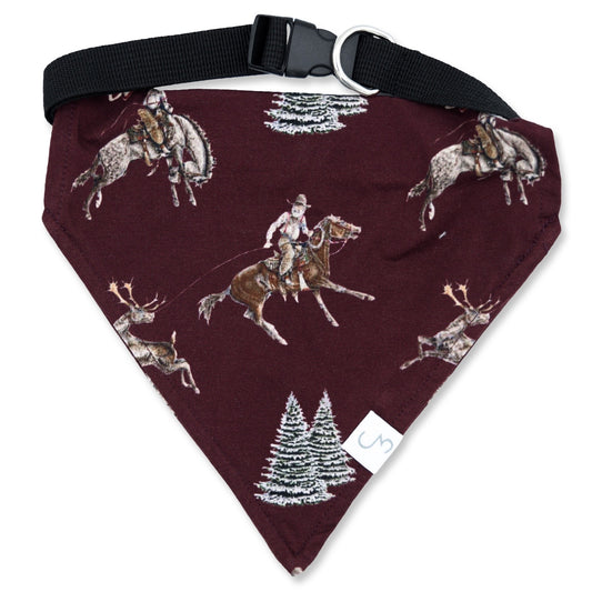 Traditional Red Cowboy Christmas Adjustable Dog Collar with Bandana
