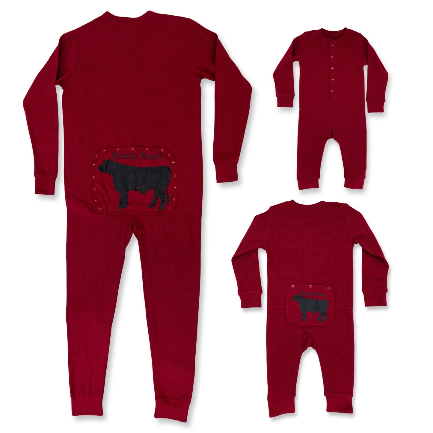 Red Waffle Long John Set with Butt Flap / Rump Roast (Infant-Adult)