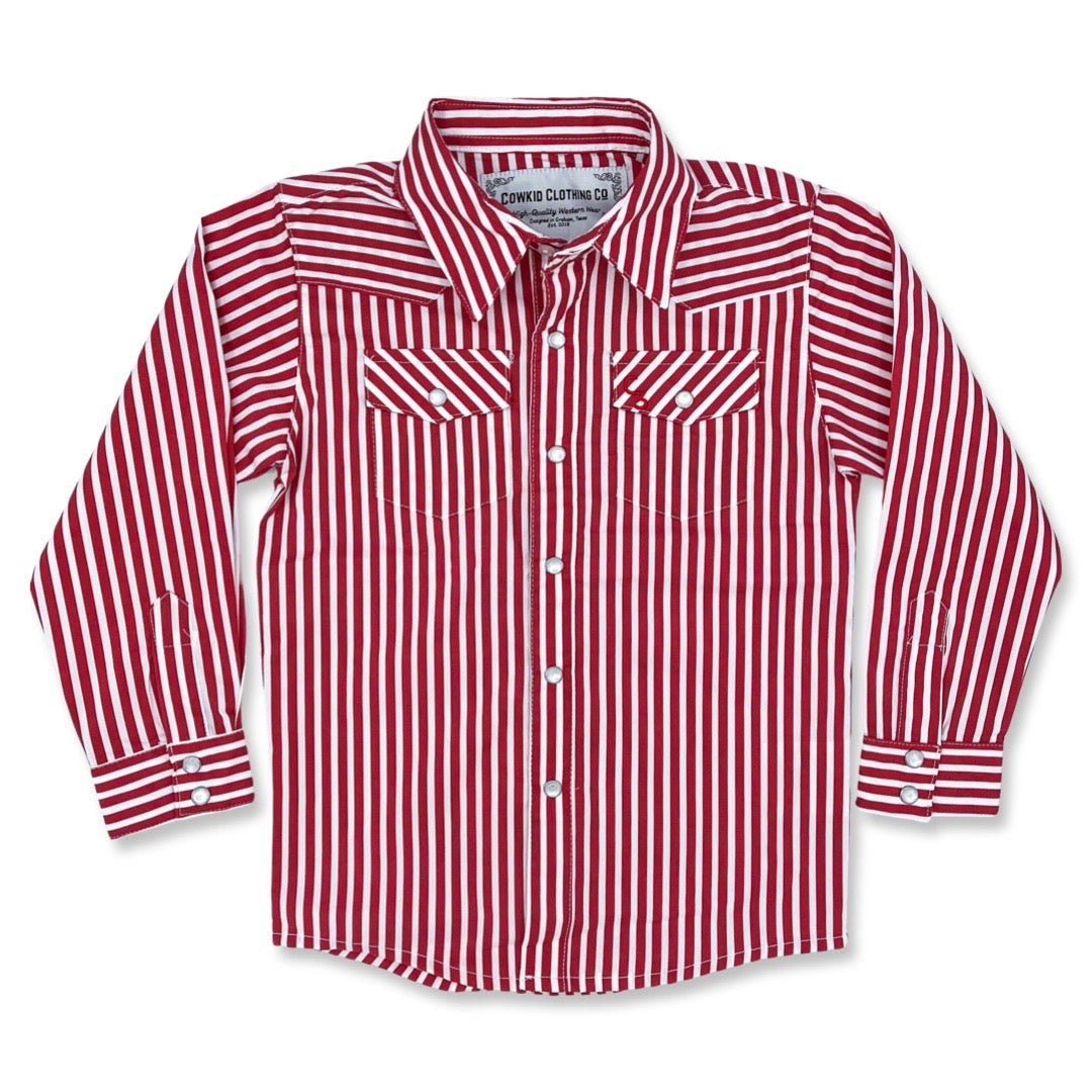 Red & White Stripe Long Sleeve Pearl Snap (Toddler-Adult)