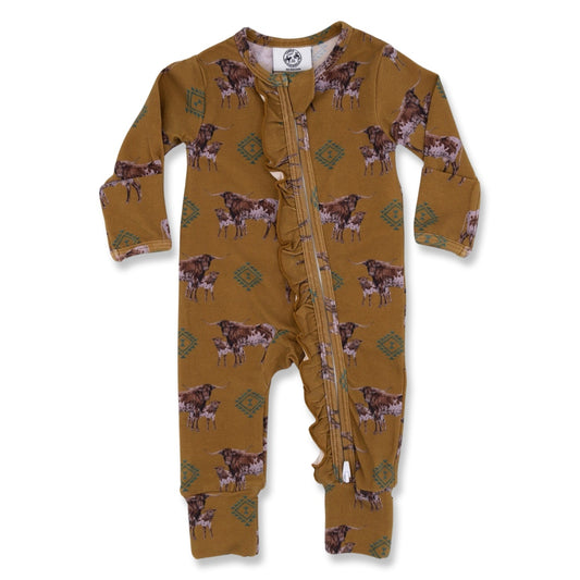 Southwest Longhorn -Ruffled- Folding Feet Jammies